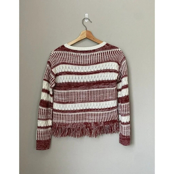 MINKPINK Womens Size XS Sunday Frills Fringe Sweater Top in Maroon & White Boho - Picture 4 of 16